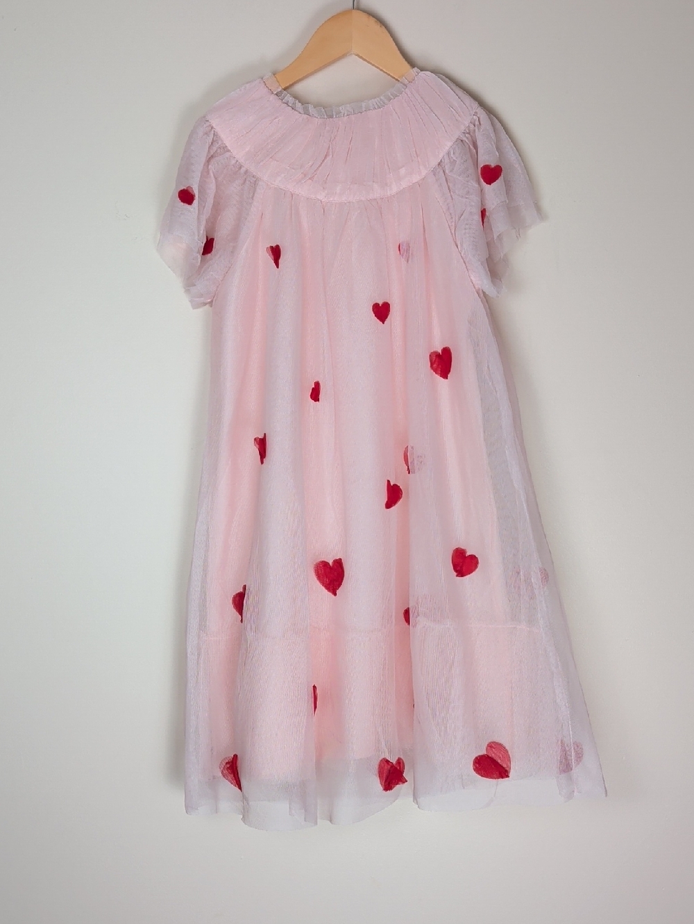 Mini Boden Girls Chalk Pink Hearts Tiered Tulle Dress Party Size 11/12 Years UK
